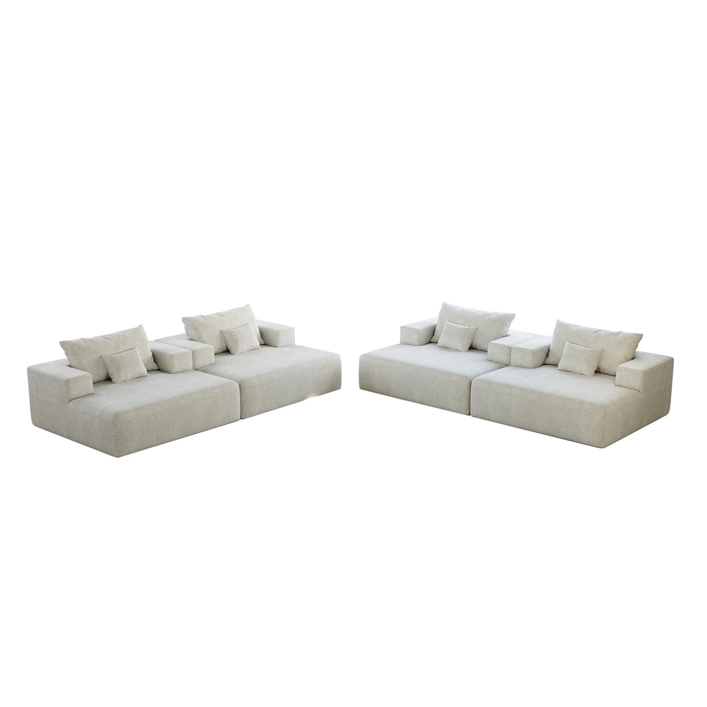 Canapé-lit simple en chenille beige avec coussin de dossier