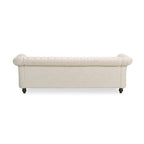 Canapé 3 places Chesterfield beige capitonné avec boutons et clous
