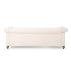 Canapé 3 places Chesterfield beige capitonné avec pieds en bois