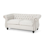 Canapé Chesterfield beige capitonné à boutons avec têtes de clous