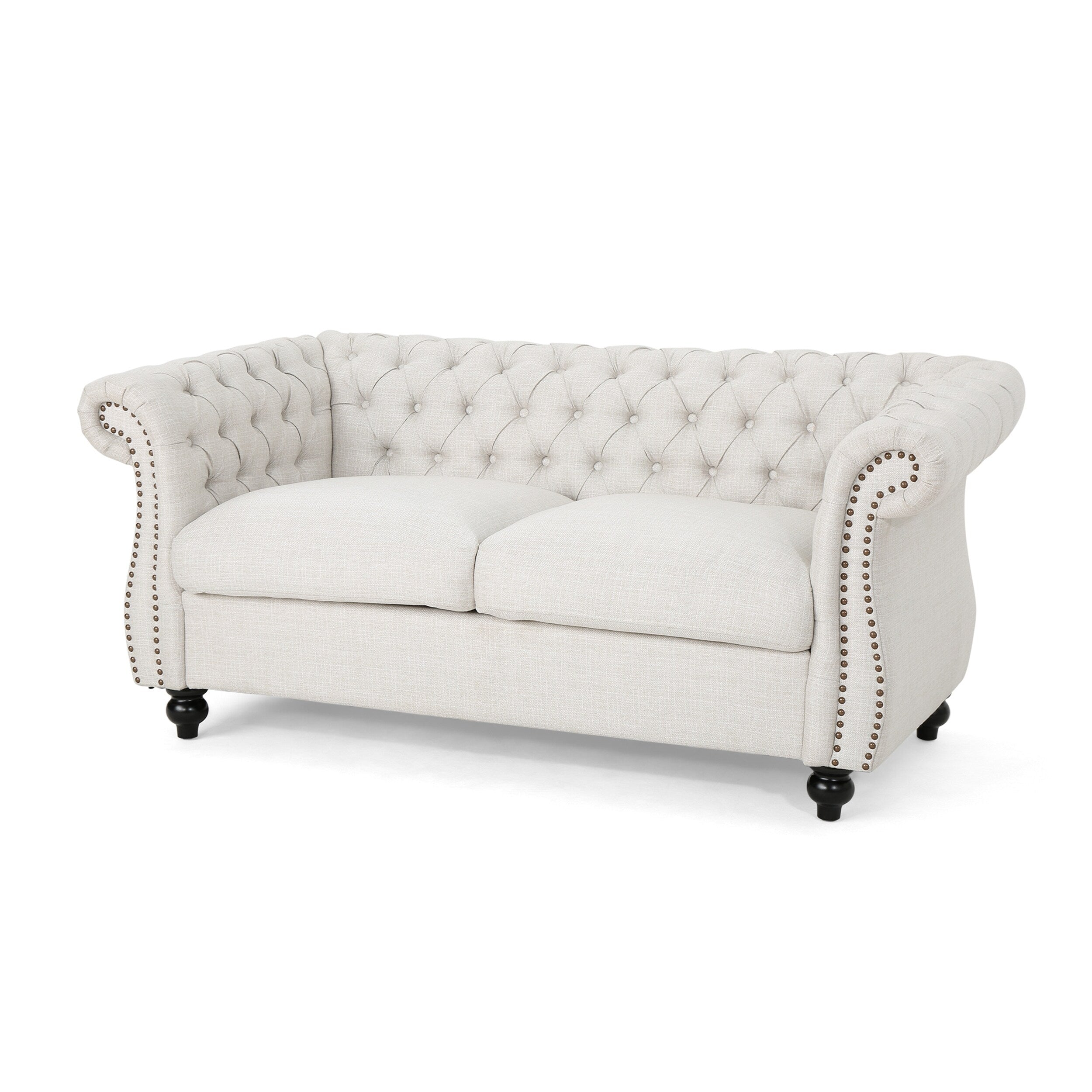 Canapé Chesterfield beige capitonné à boutons avec têtes de clous