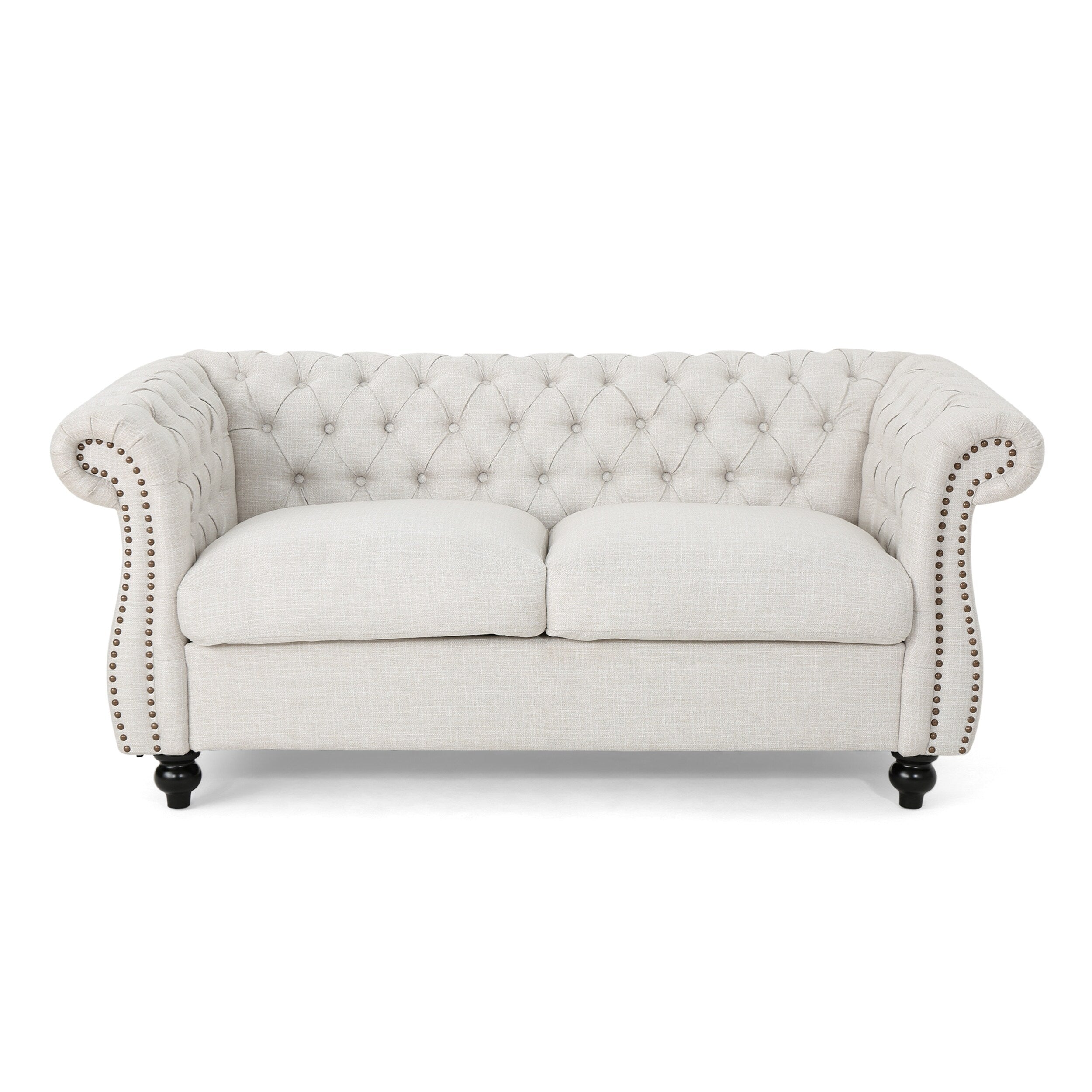 Canapé Chesterfield beige capitonné à boutons avec têtes de clous