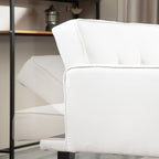 Canapé-lit futon 3 places convertible beige avec pieds en bois