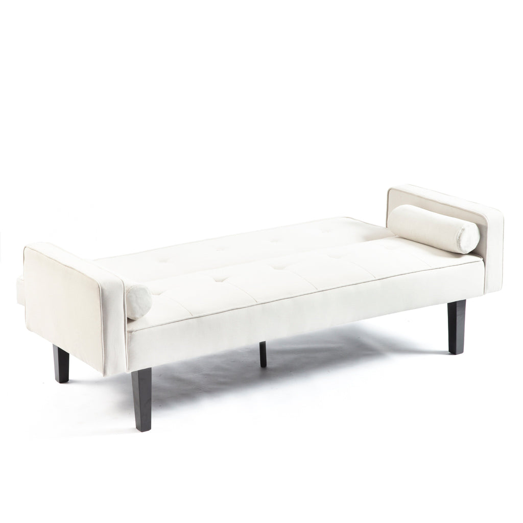 Canapé-lit futon 3 places convertible beige avec pieds en bois