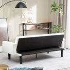 Canapé-lit futon 3 places convertible beige avec pieds en bois