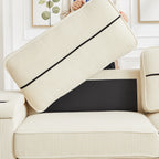 Canapé 3 places en velours côtelé beige avec ports USB et porte-gobelets