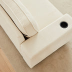 Canapé 3 places en velours côtelé beige avec ports USB et porte-gobelets