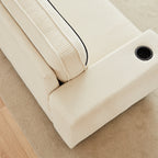 Canapé 3 places en velours côtelé beige avec ports USB et porte-gobelets