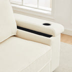 Canapé 3 places en velours côtelé beige avec ports USB et porte-gobelets