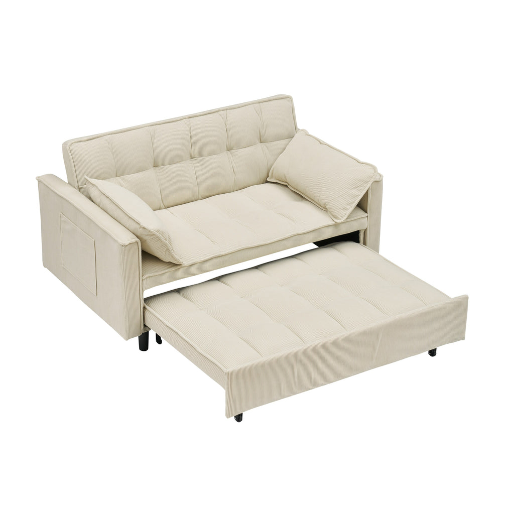 Canapé-lit gigogne en velours côtelé beige avec dossier réglable