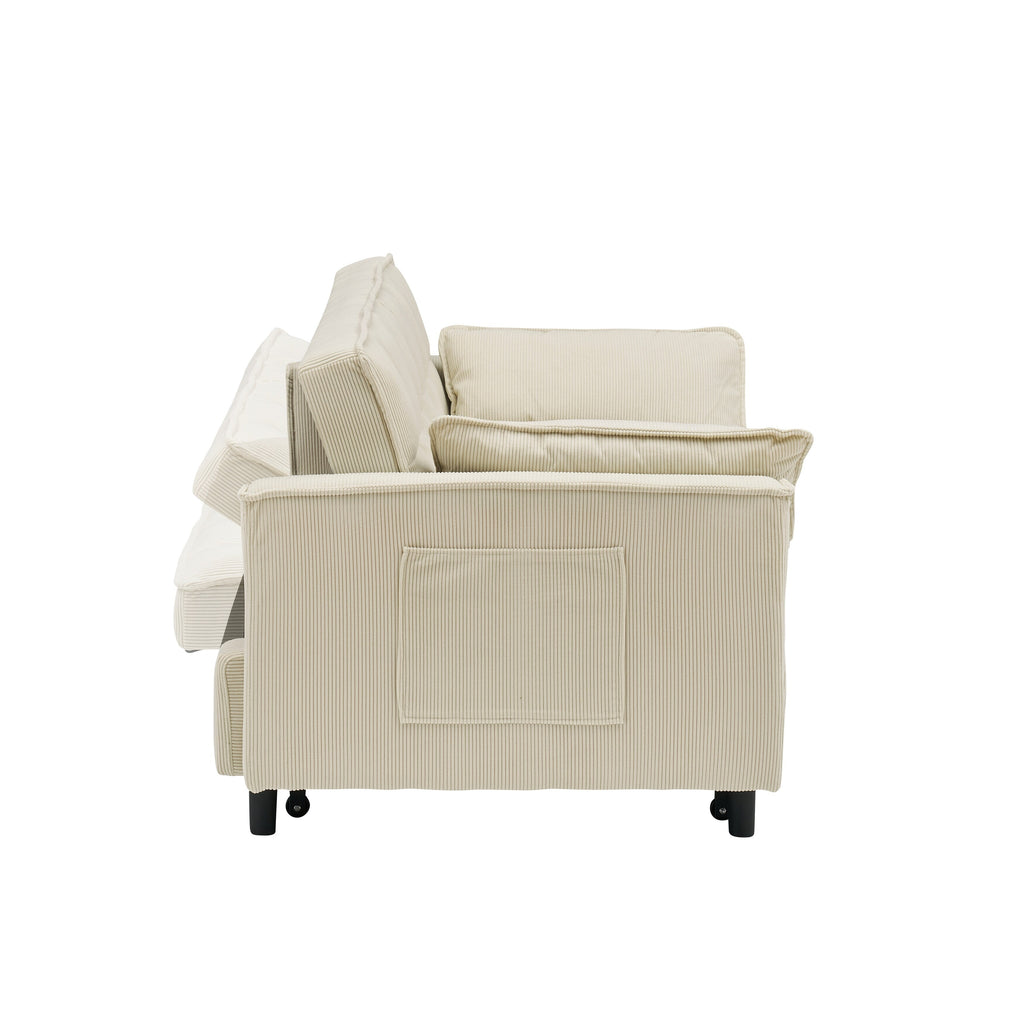 Canapé-lit gigogne en velours côtelé beige avec dossier réglable