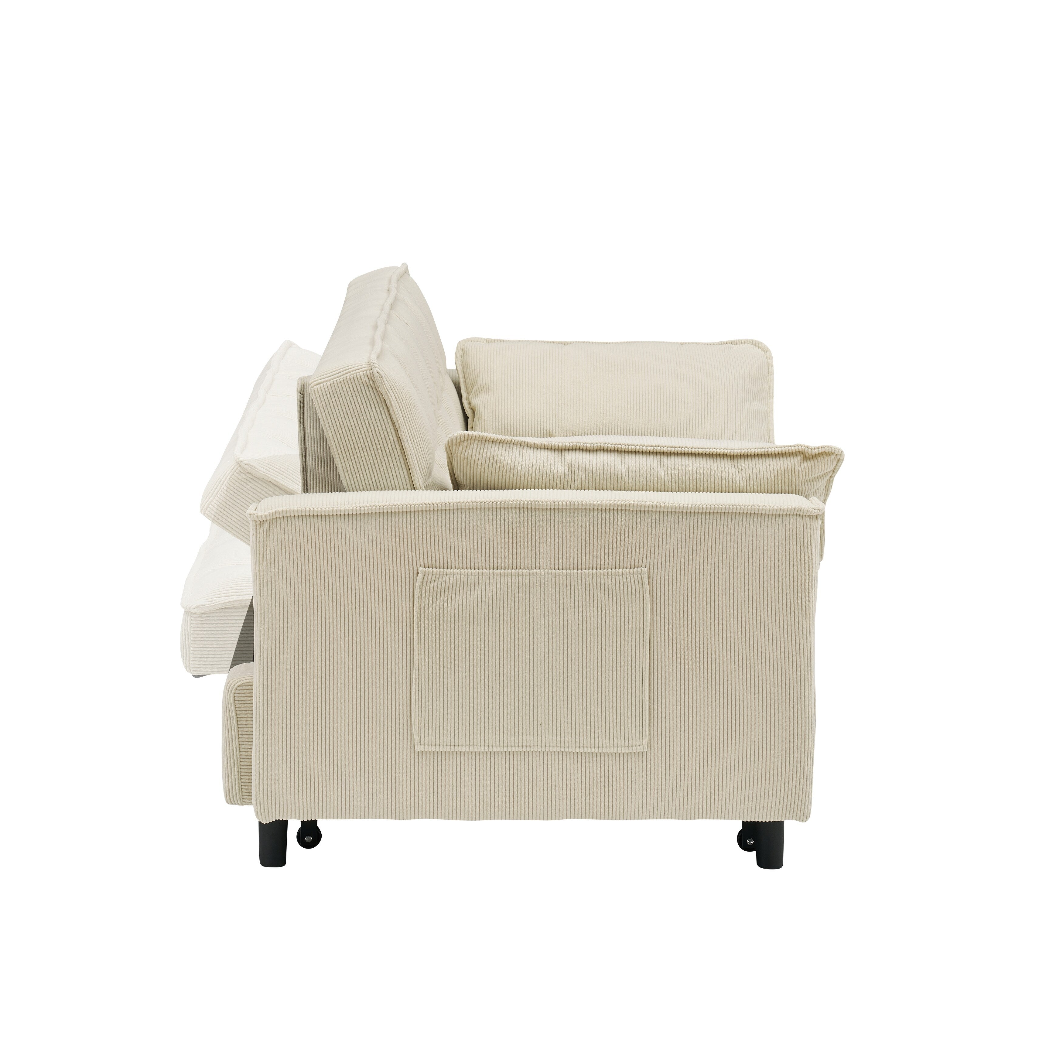 Canapé-lit gigogne en velours côtelé beige avec dossier réglable