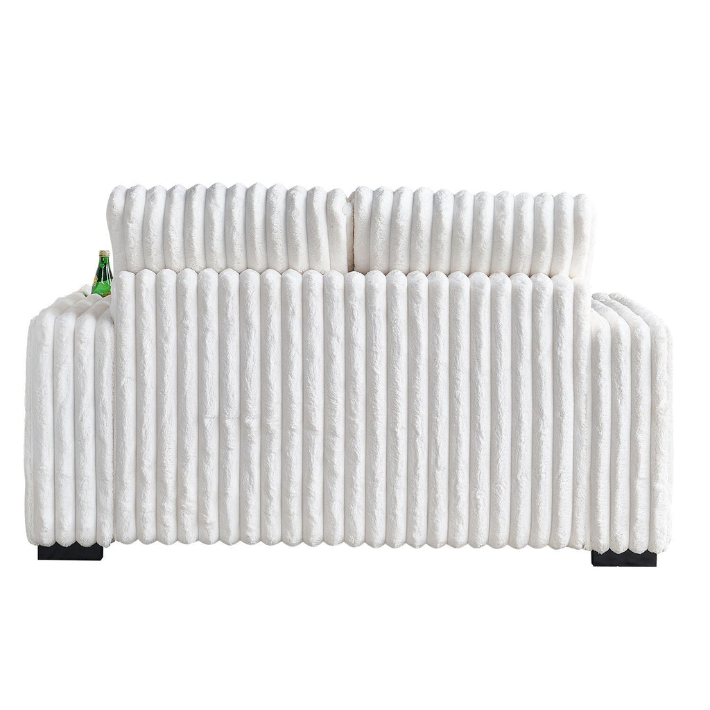 Canapé causeuse en velours côtelé beige avec pouf et haut-parleur Bluetooth