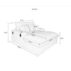 Canapé causeuse en velours côtelé beige avec pouf et haut-parleur Bluetooth