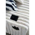 Canapé causeuse en velours côtelé beige avec pouf et haut-parleur Bluetooth