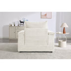 Canapé simple en velours côtelé beige avec pouf et accoudoir de rangement