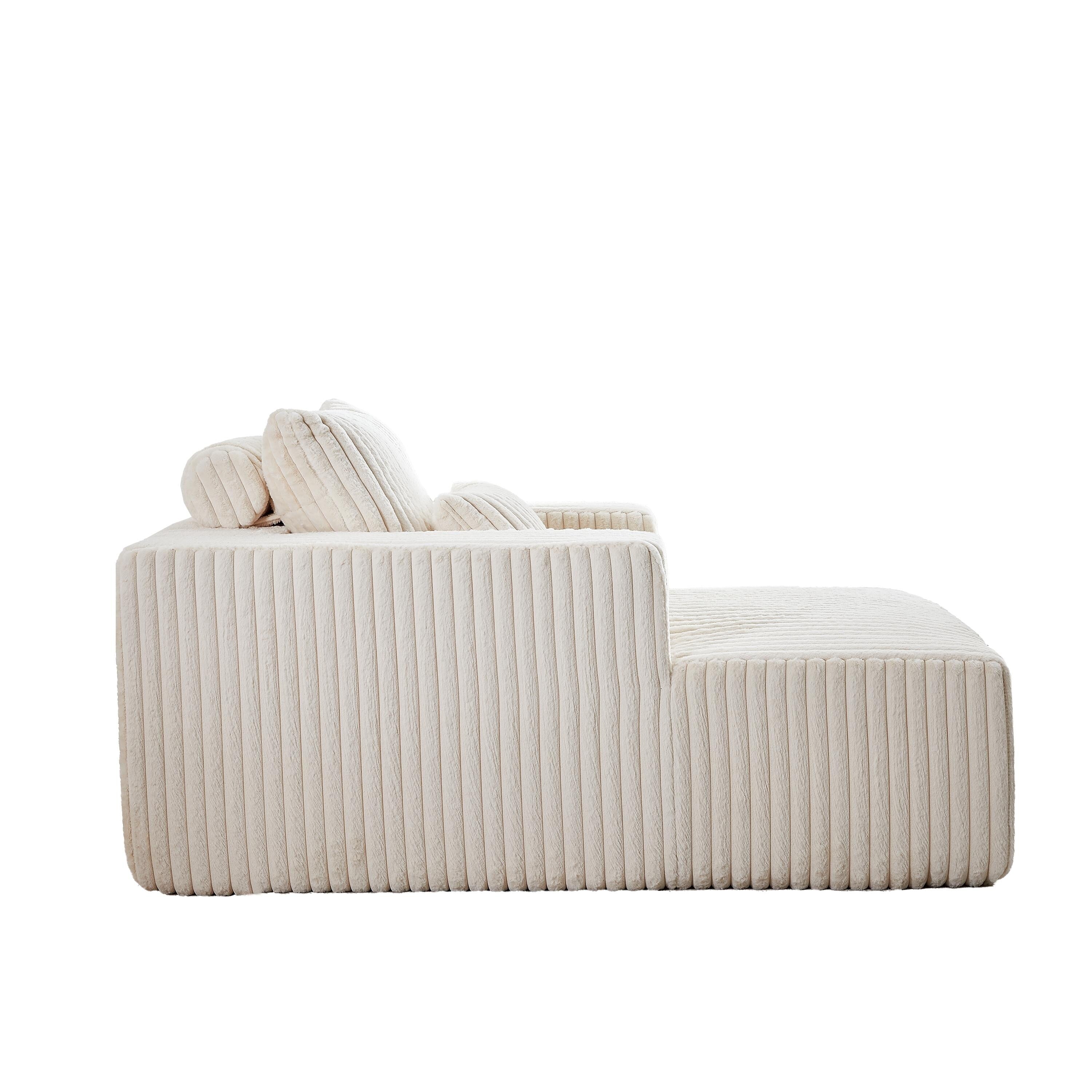 Fauteuil de salon en velours côtelé beige avec 2 coussins