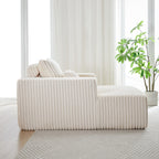 Fauteuil de salon en velours côtelé beige avec 2 coussins