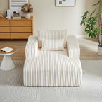 Fauteuil de salon en velours côtelé beige avec 2 coussins