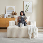 Fauteuil de salon en velours côtelé beige avec 2 coussins