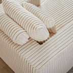 Fauteuil de salon en velours côtelé beige avec 2 coussins