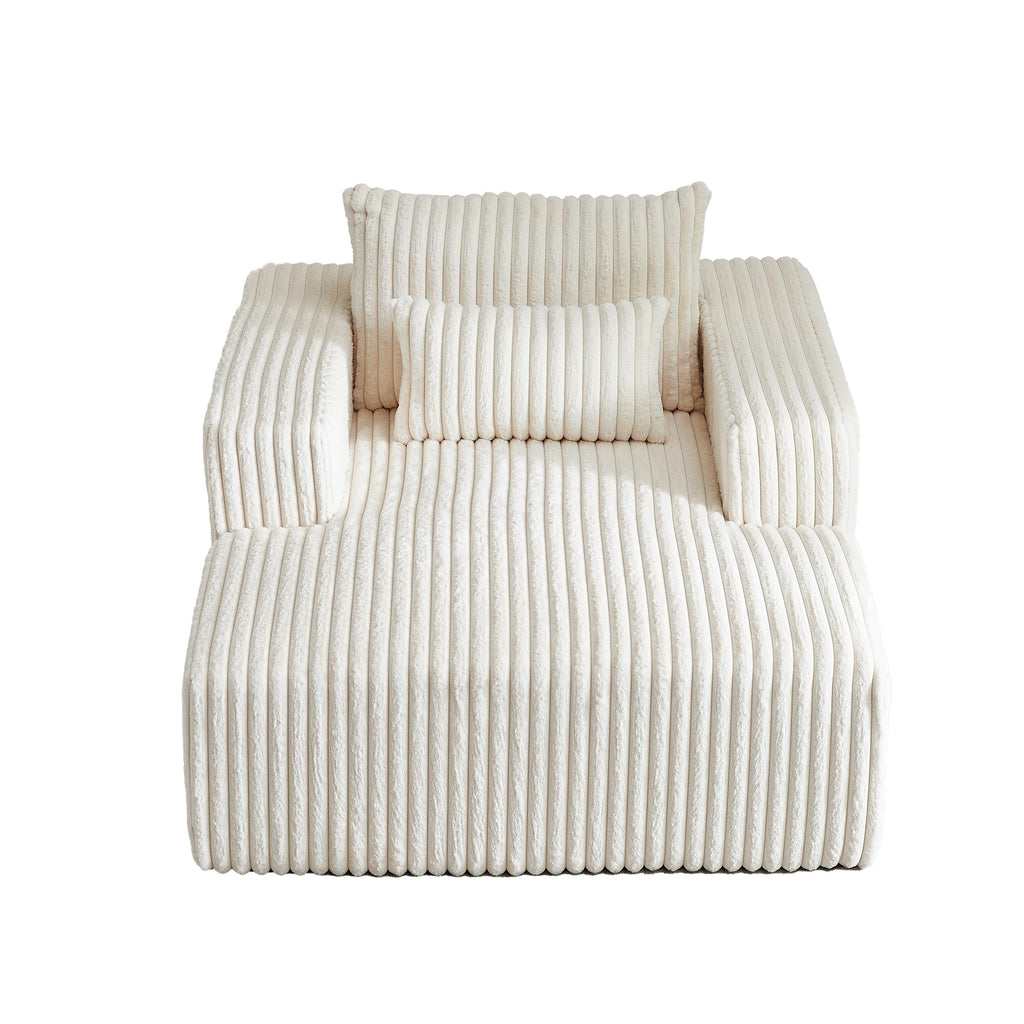 Fauteuil de salon en velours côtelé beige avec 2 coussins