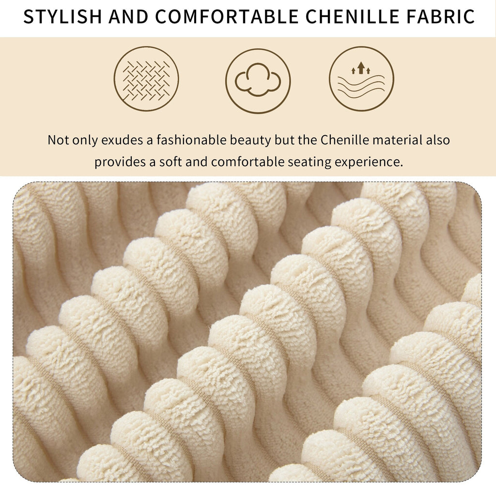 Canapé 3 places rembourré en velours côtelé beige avec coussins amovibles