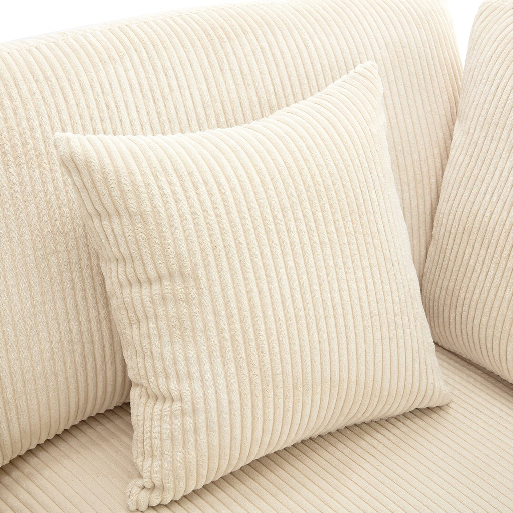 Canapé 3 places rembourré en velours côtelé beige avec coussins amovibles