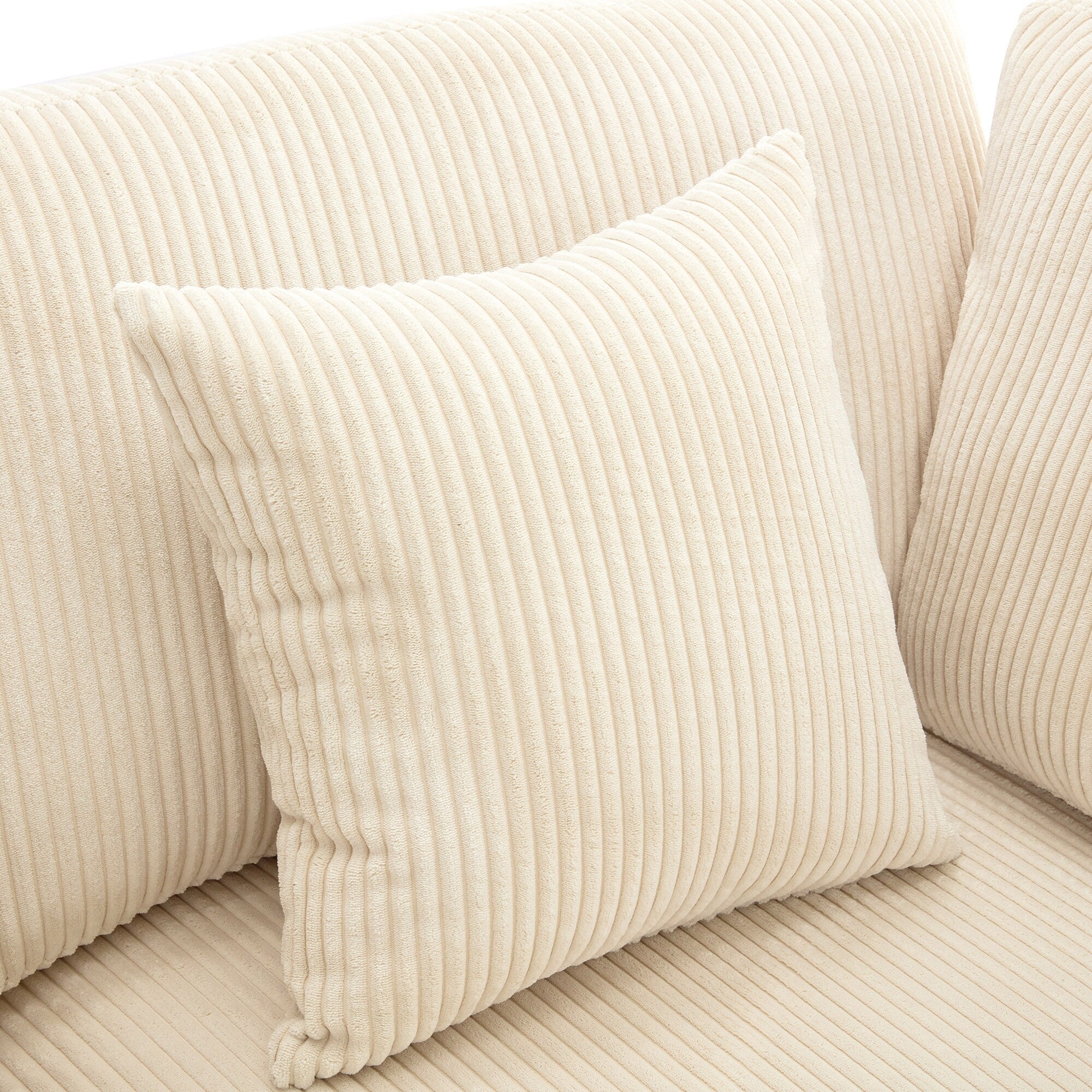 Canapé 3 places rembourré en velours côtelé beige avec coussins amovibles