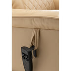 Fauteuil inclinable électrique beige pour personnes âgées, inclinable à 180°, moteur OKIN, assise large et poches latérales.