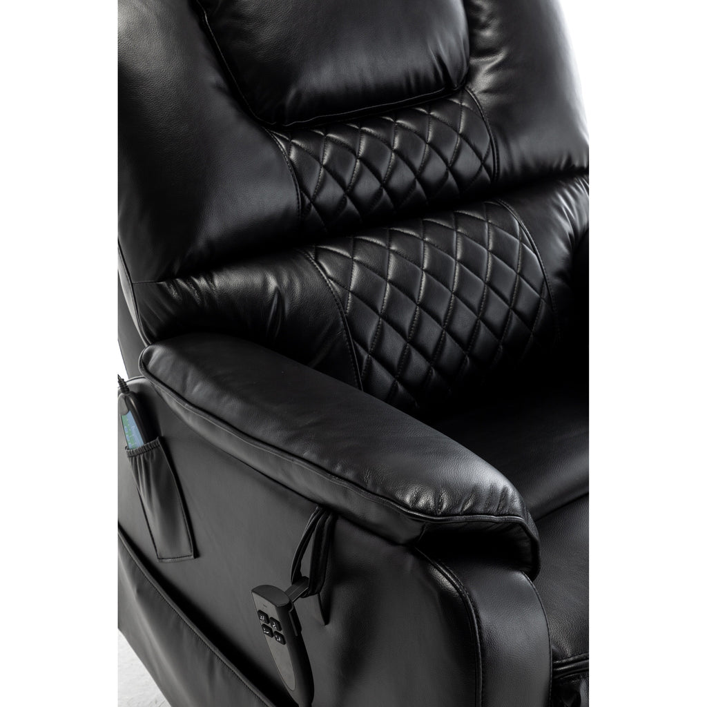 Fauteuil inclinable électrique beige pour personnes âgées, inclinable à 180°, moteur OKIN, assise large et poches latérales.