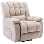 Fauteuil inclinable électrique beige avec chauffage, massage par vibrations et rangement latéral pour une expérience de salon relaxante