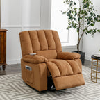 Fauteuil inclinable électrique beige avec chauffage, massage par vibrations et rangement latéral pour une expérience de salon relaxante