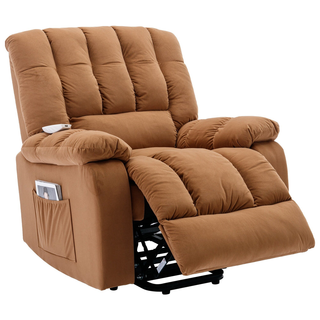 Fauteuil inclinable électrique beige avec chauffage, massage et rangement latéral pour salon ou chambre