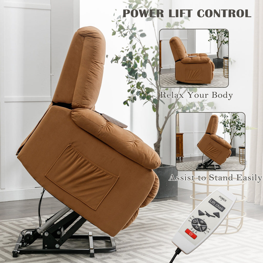 Fauteuil inclinable électrique beige avec chauffage, massage et rangement latéral pour salon ou chambre
