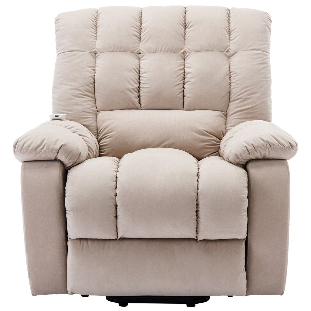 Fauteuil inclinable électrique beige avec chauffage, massage et rangement latéral pour salon ou chambre