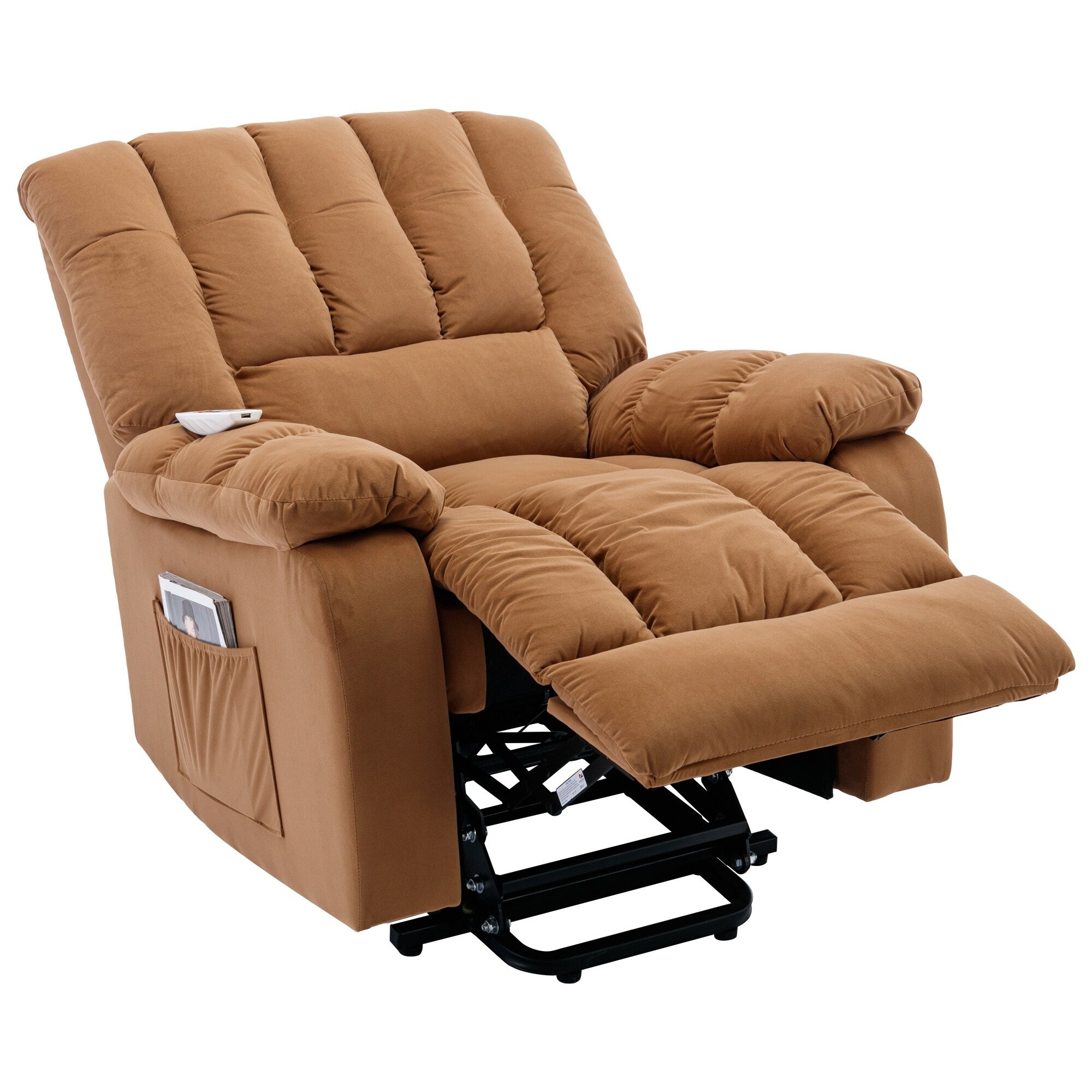 Fauteuil inclinable électrique beige avec chauffage, massage par vibrations et poches de rangement latérales pour le salon