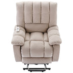 Fauteuil inclinable électrique beige avec chauffage, massage par vibrations et poches de rangement latérales pour le salon