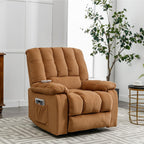 Fauteuil inclinable électrique beige avec chauffage, massage par vibrations et poches de rangement latérales pour le salon