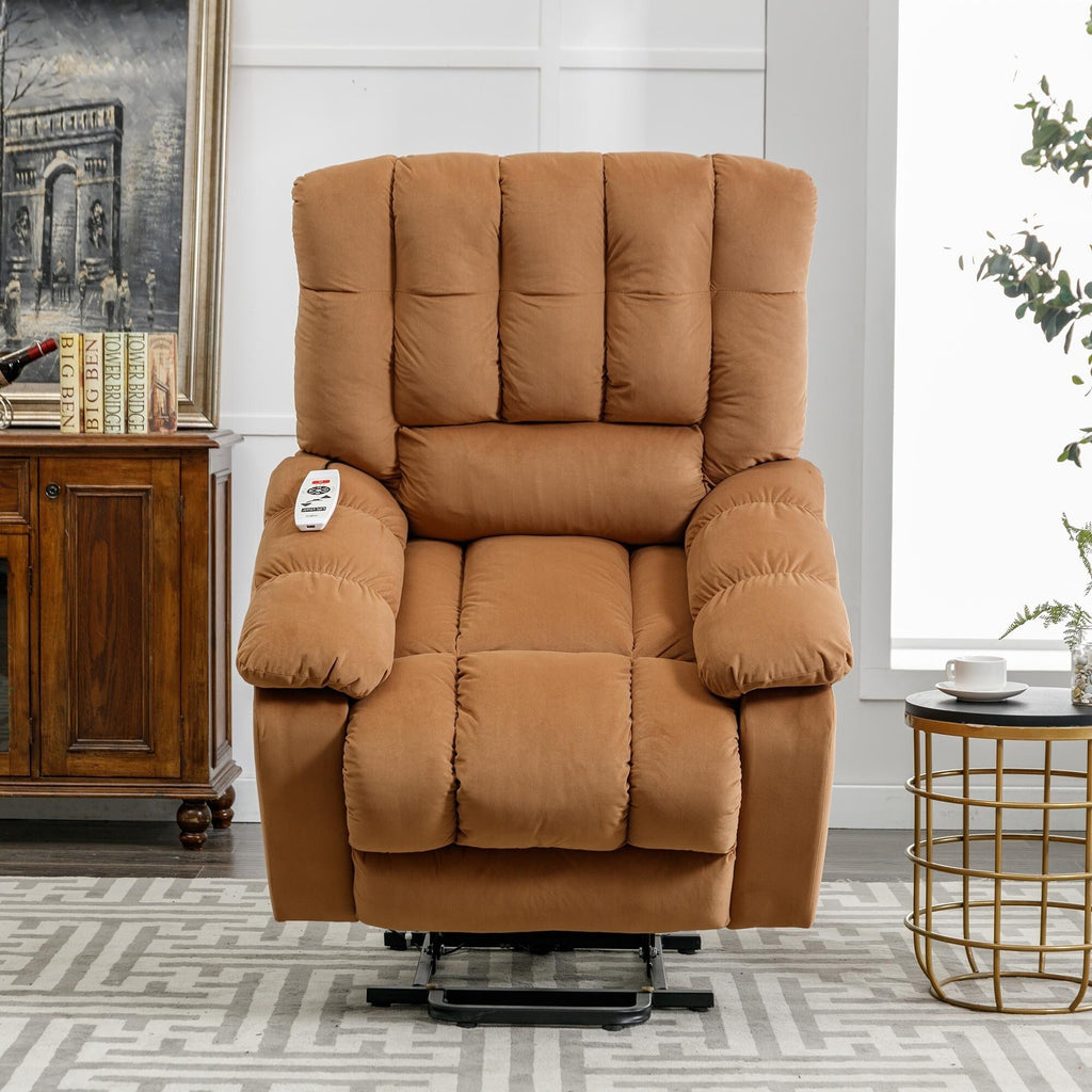 Fauteuil inclinable électrique beige avec chauffage, massage et poche latérale pour salon ou chambre