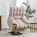 Fauteuil inclinable électrique beige avec chauffage, massage et poche latérale pour salon ou chambre