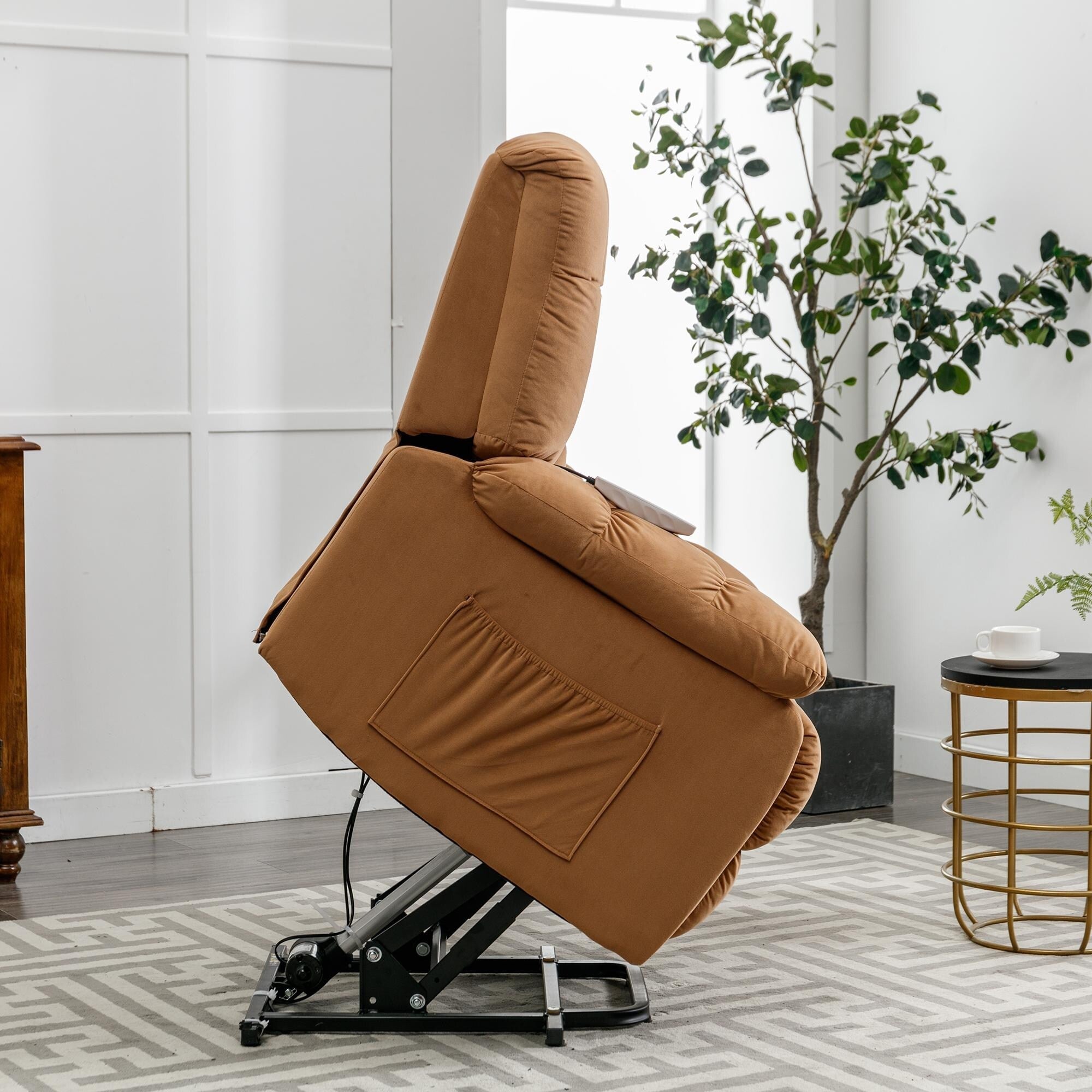 Fauteuil inclinable électrique beige avec chauffage, massage et poche de rangement pour salon/chambre