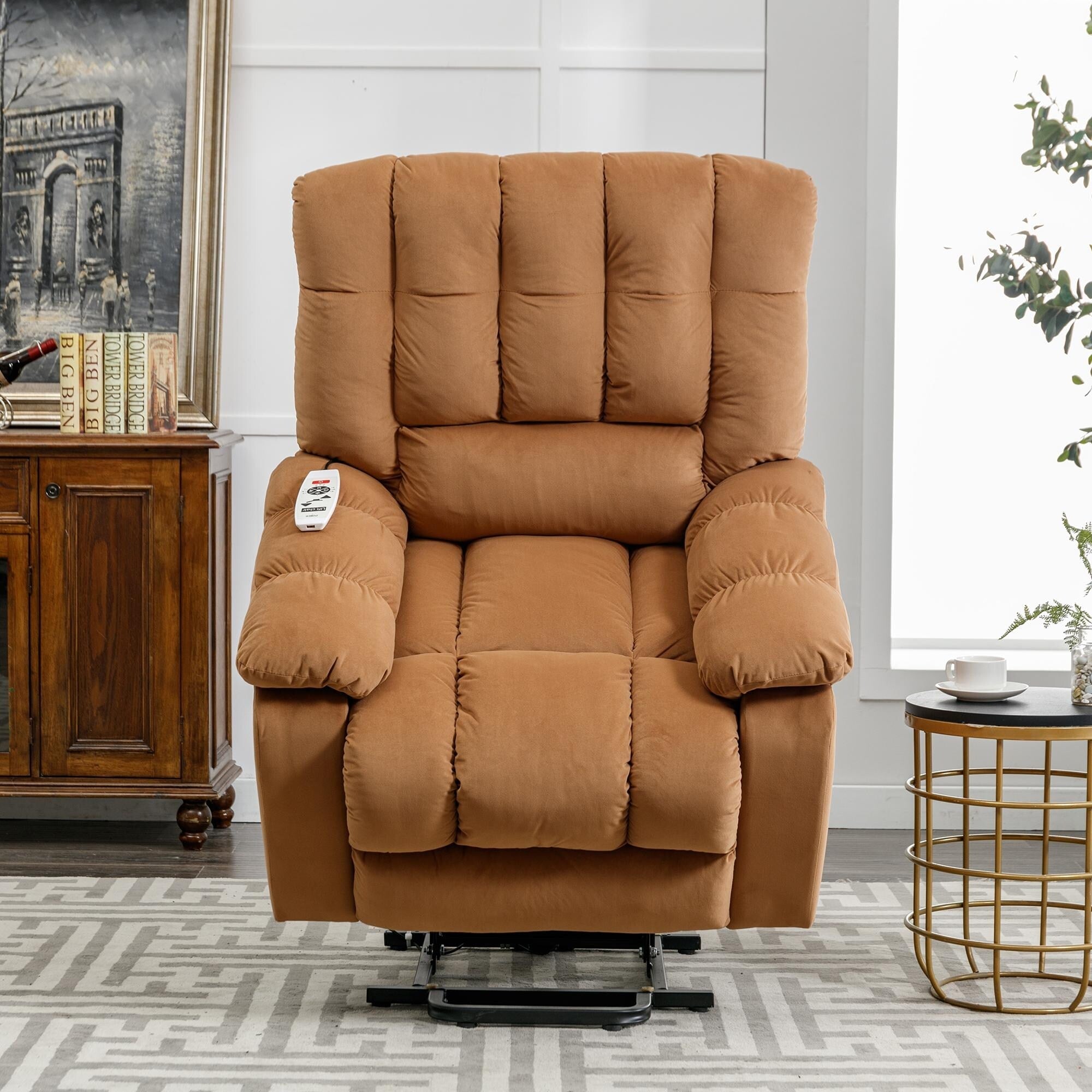 Fauteuil inclinable électrique beige avec chauffage, massage et poche de rangement pour le salon ou la chambre