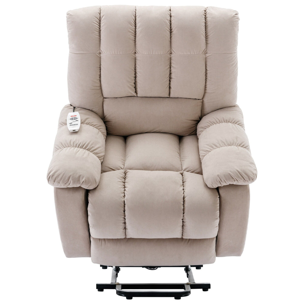 Fauteuil inclinable électrique beige avec chauffage, massage et poche de rangement pour le salon ou la chambre