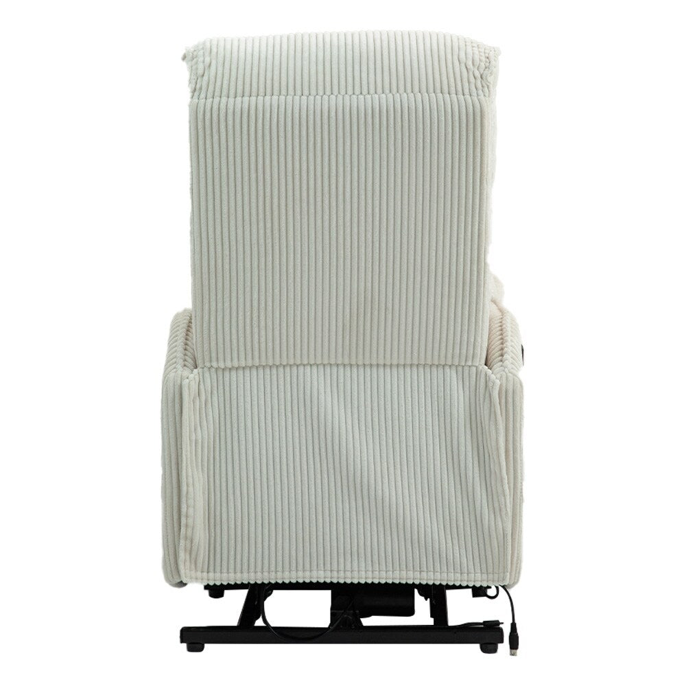Fauteuil inclinable électrique beige avec poches latérales, ressorts ensachés et coussin moelleux pour salon et chambre