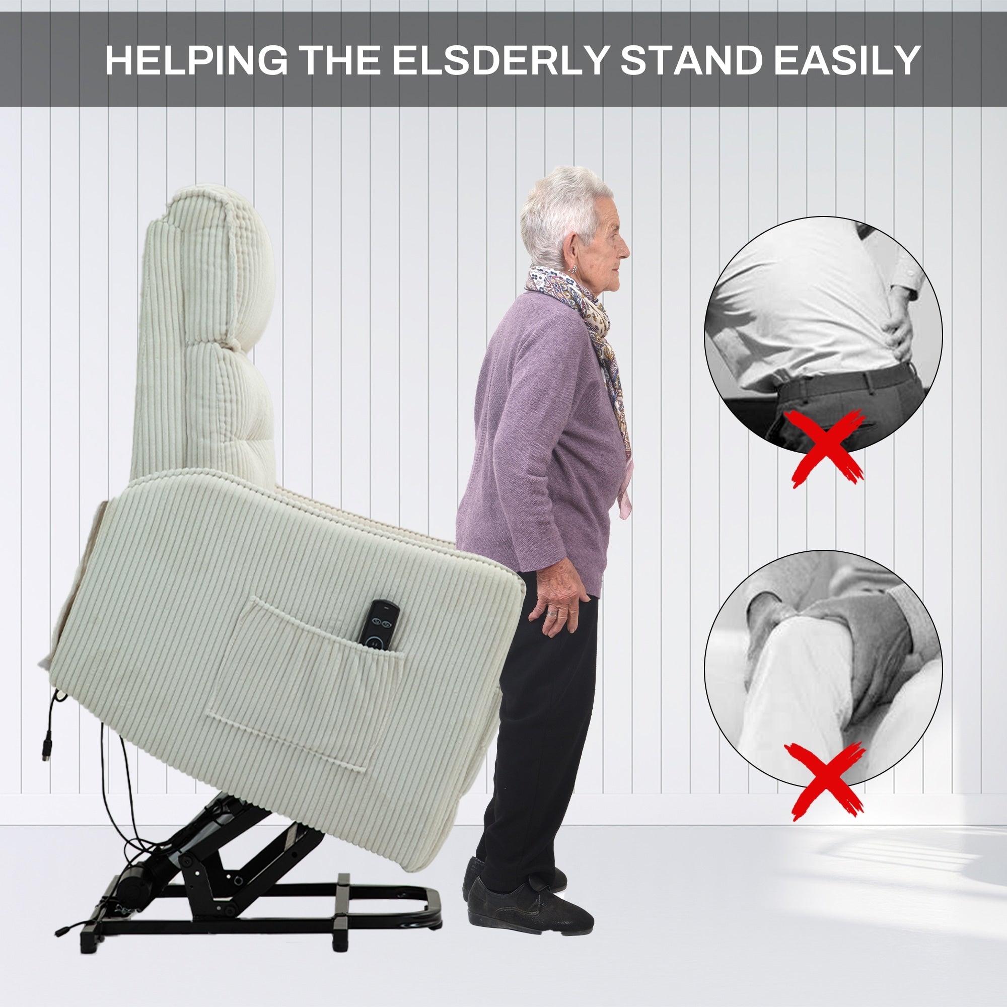 Fauteuil inclinable électrique beige avec poches latérales, ressorts ensachés et coussin moelleux pour salon et chambre