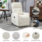 Fauteuil inclinable électrique beige avec poches latérales, ressorts ensachés et coussin moelleux pour salon et chambre