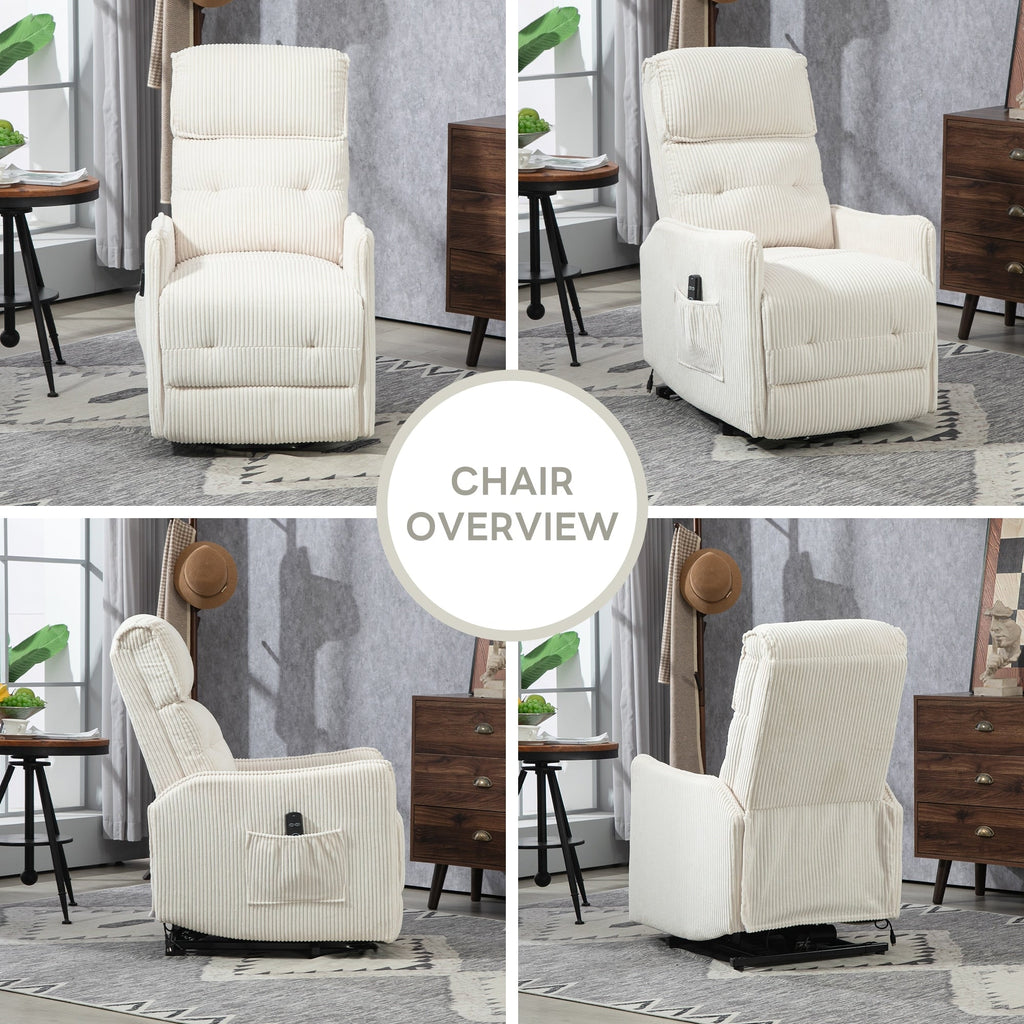 Fauteuil inclinable électrique beige avec poches latérales, ressorts ensachés et coussin moelleux pour salon et chambre