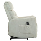 Fauteuil inclinable électrique beige avec poches latérales, ressorts ensachés et coussin moelleux pour salon et chambre