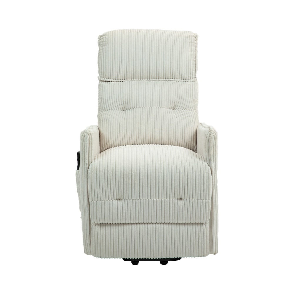 Fauteuil inclinable électrique beige avec poches latérales, ressorts ensachés et coussin moelleux pour salon et chambre